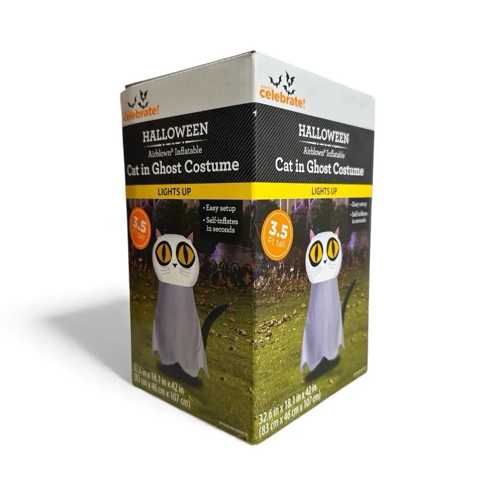 Way to Celebrate Halloween Cat in Ghost Costume Airblown Inflatable New